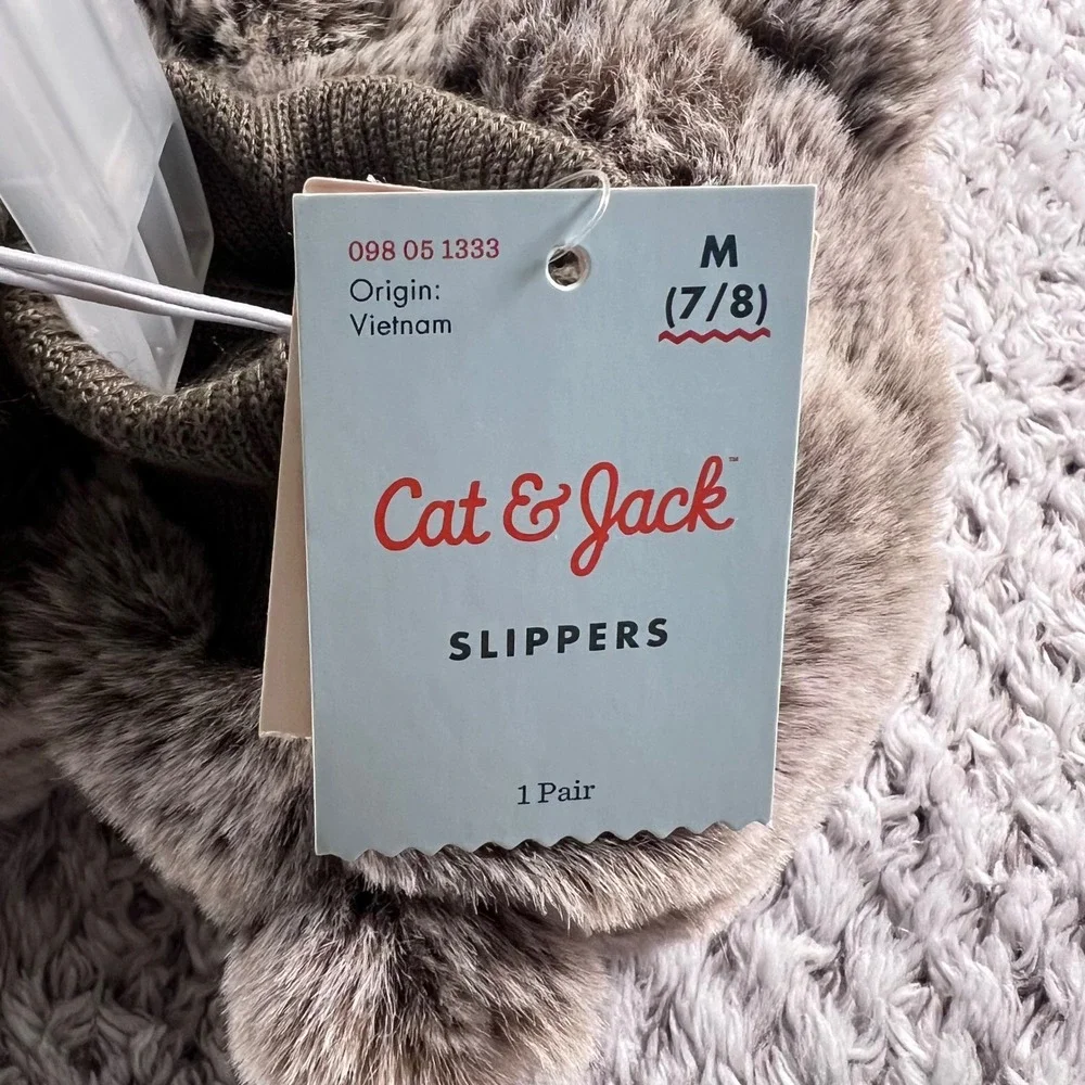 Cat Jack Kids Toddler Slippers‎ Bear Face Brown Size Medium  7/8 NWT